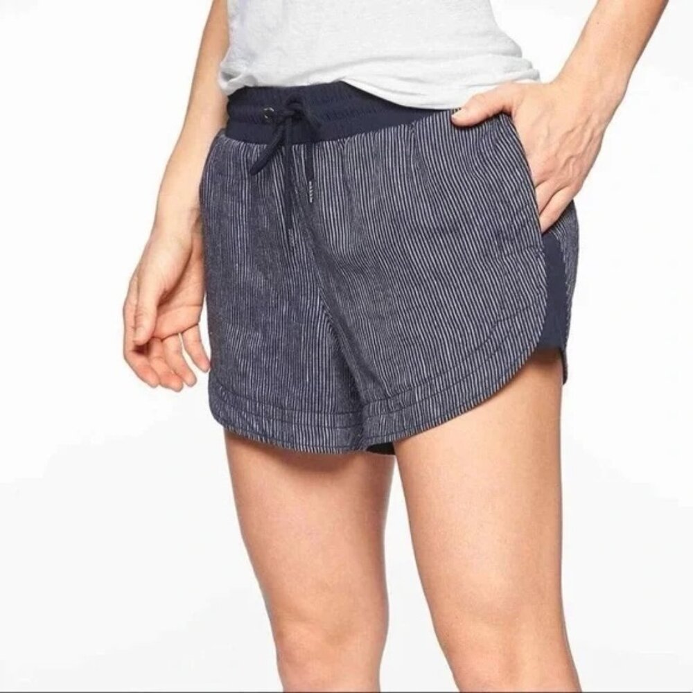 Athleta Beachside Bali Linen Shorts - Blue Stripe - Size 6